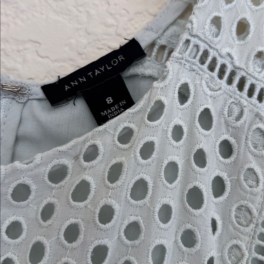 Ann Taylor Light Blue Eyelet Mini Dress Size 8 - Picture 2 of 7